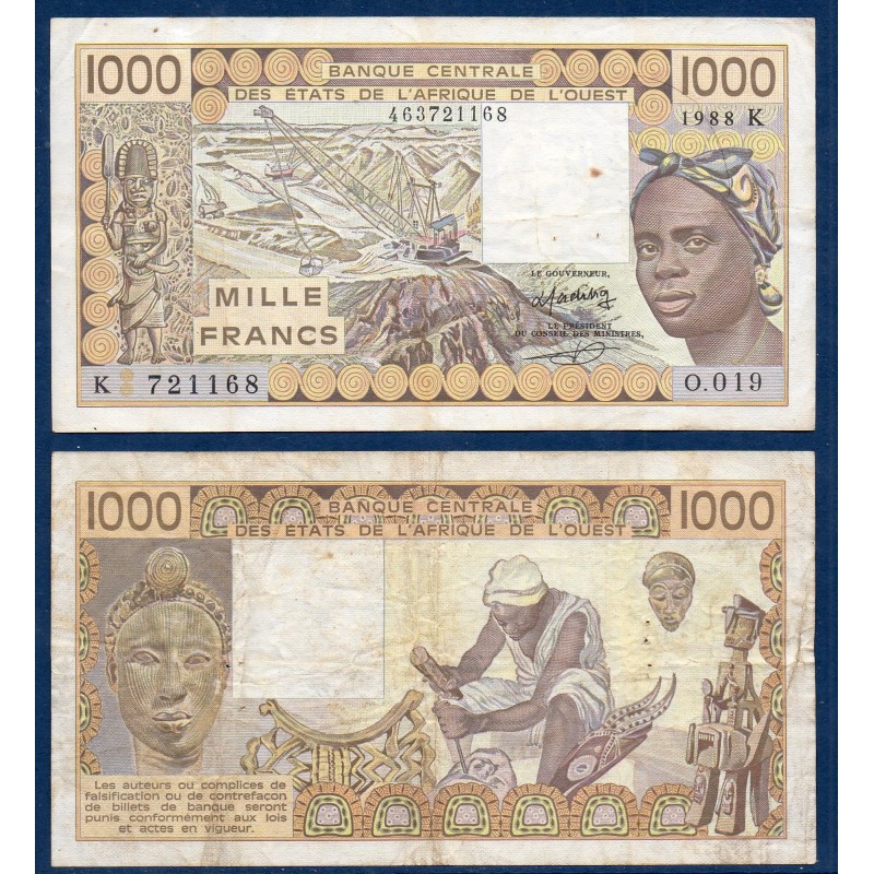 BCEAO P.707Ka Senegal, TB, Billet de 1000 Francs CFA 1985 sculpteur