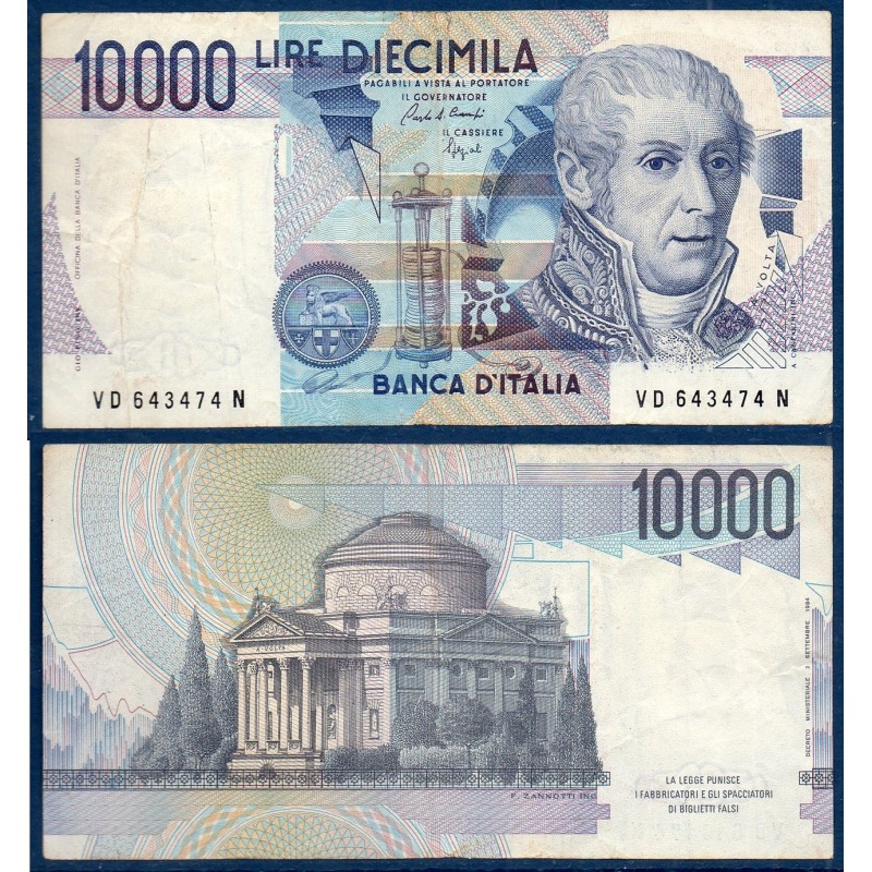 Italie P.112b, TB Billet de 10000 Lire 1984 Alessandro Volta