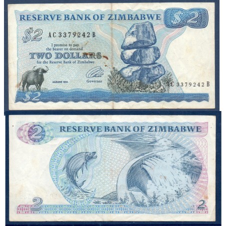 Zimbabwe P.1b, TB, Billet de 2 Dollars 1994 Barrage