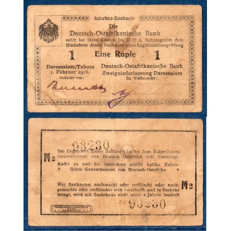 Afrique est Allemande P.19, TTB, Billet de 1 Rupee 1916 série M2