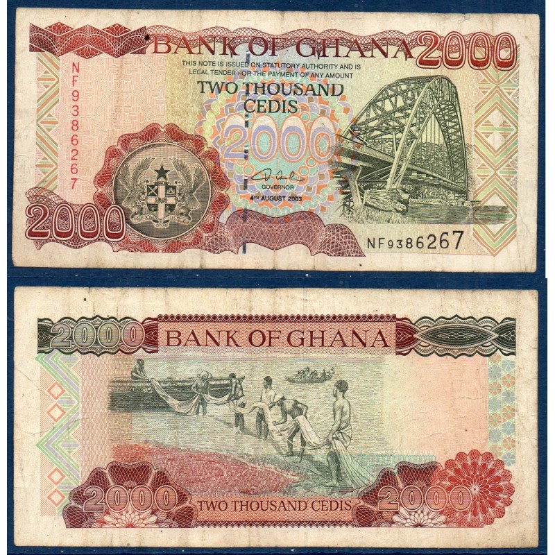 Ghana P.33h, TB, Billet de 2000 Cedis 2003 Pêche au filet