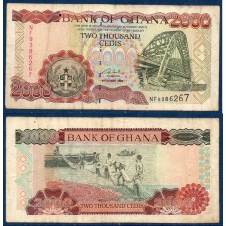 Ghana P.33h, TB, Billet de 2000 Cedis 2003 Pêche au filet