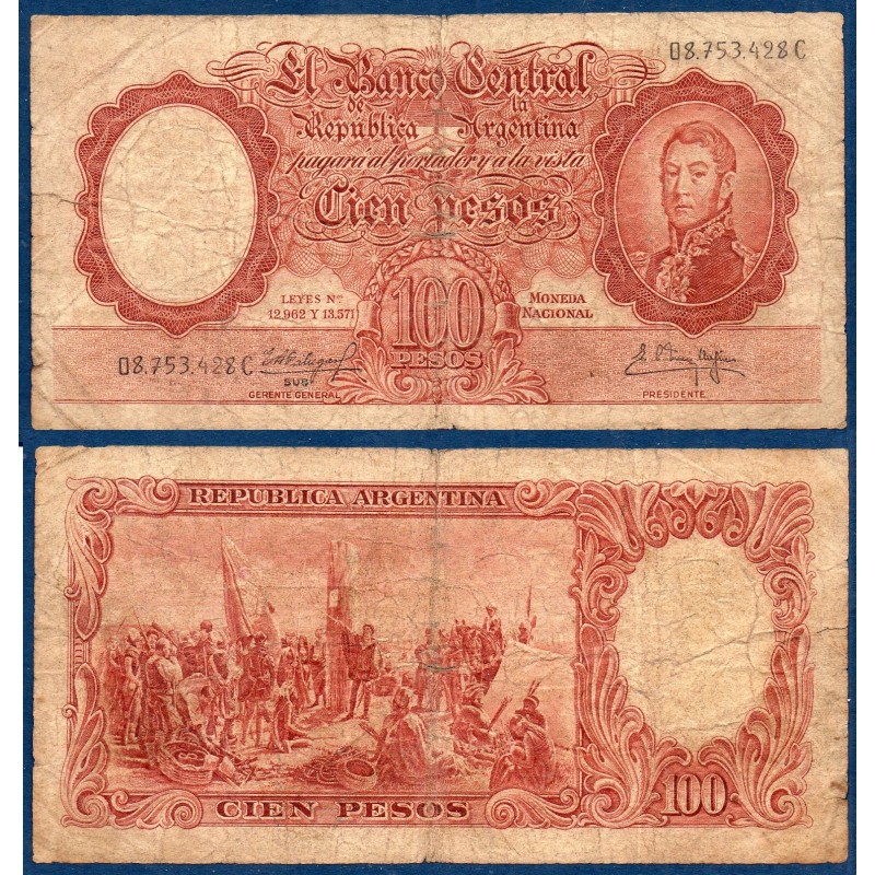 Argentine P.272, B Billet de 100 Pesos 1955 Fondation Buenos aires