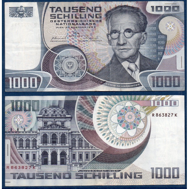 Autriche Pick N°152, TTB Billet de banque de 1000 Shillings Schrodinger 1983