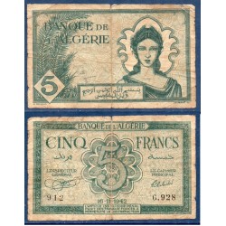 Algérie P.91, B, Billet de 5 Francs 16.11.1942 Allégorie