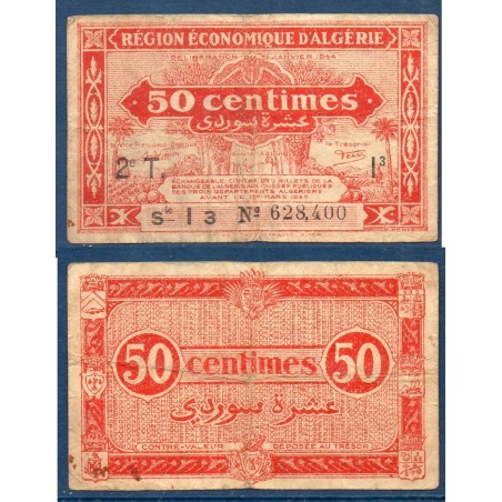 Algérie P.100, TB, Billet de 50 centimes 1944 région économique