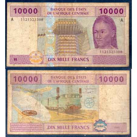 Afrique Centrale Pick 410Ac B pour le Gabon, Billet de banque de 10000 Francs CFA 2002