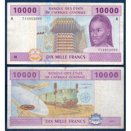 Afrique Centrale P.410Ac Gabon, TTB, Billet de 10000 Francs CFA 2002 transports