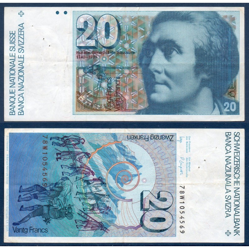 Suisse P.54, TTB, Billet de 20 Francs 1978 Bénédict de Saussure