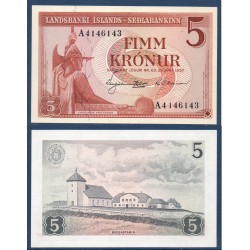 Islande Pick N°37a, neuf Billet de banque de 5 kronur 1957