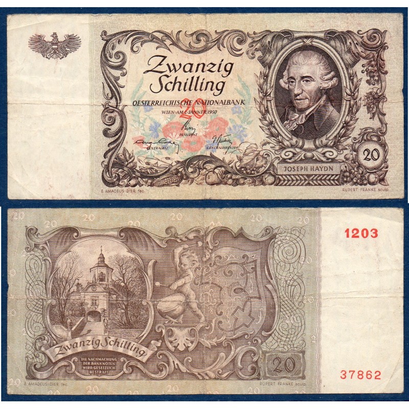 Autriche Pick N°129a, TB Billet de banque de 20 Schillings 1950