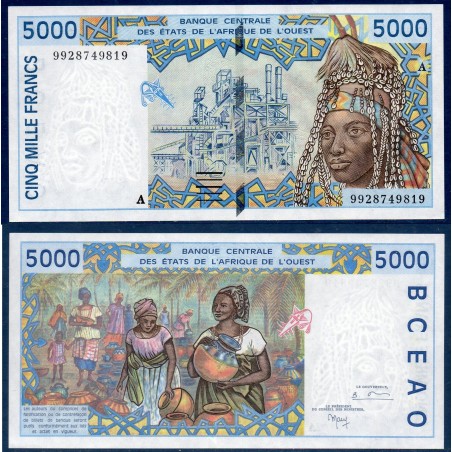 BCEAO P.113Ai Cote d'Ivoire, Neuf, Billet de 5000 Francs CFA 1999 usine