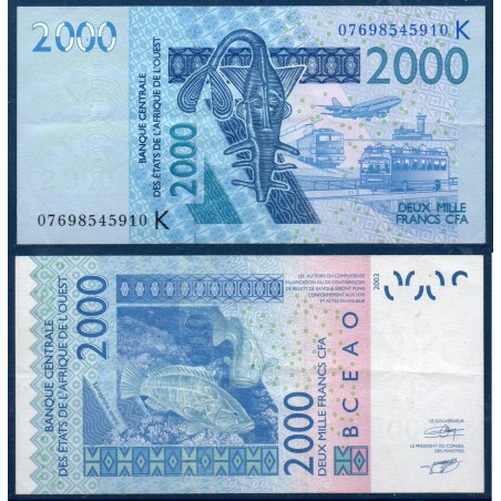 BCEAO P.716Ke Senegal, TTB, Billet de 2000 Francs CFA 2007 Mérous