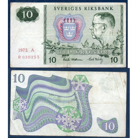 Suède P.52c, TB, Billet de 10 Kronor 1971-1975 Flocons