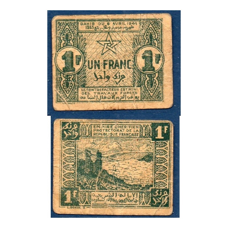 Maroc cherifien Pick N°42, B+ Billet de banque de 1 Franc 1944