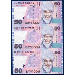 Kirghizistan planche non découpée Pick N°20 Billet de banque de 50 som 2002