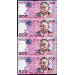 Kirghizistan planche non coupé Pick N°17 Billet de banque de 4x500 som 2000