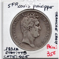 5 francs Louis Philippe 1831 A tranche creux TTB-, France pièce de monnaie
