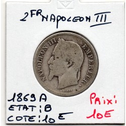 2 francs Napoléon III tête laurée 1869 A Paris B, France pièce de monnaie