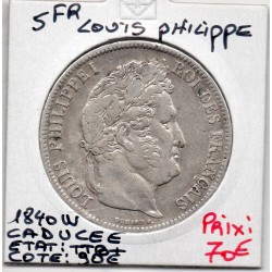 5 francs Louis Philippe 1840 W caducée Lille TTB-, France pièce de monnaie
