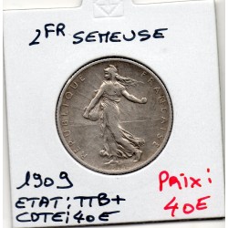 2 Francs Semeuse Argent 1909 TTB+, France pièce de monnaie