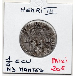 1/4 ou quart d'Ecu Croix de Face DNL T Nantes Henri III pièce de monnaie royale
