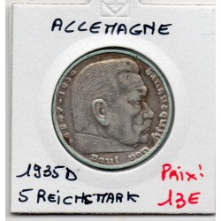 Allemagne 2 reichsmark 1935 D, TTB KM 86 pièce de monnaie