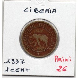 Libéria 1 cent 1937 B, KM 11 pièce de monnaie