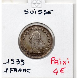 Suisse 1 franc 1939 TTB, KM 24 pièce de monnaie