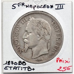 5 francs Napoléon III tête laurée 1870 BB Strasbourg TB+, France pièce de monnaie