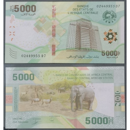 Afrique Centrale P.703, Neuf, Billet de 5000 Francs CFA 2020 animaux