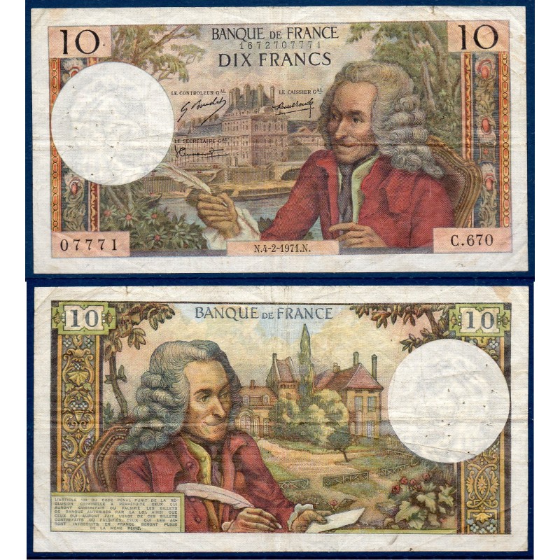 10 Francs Voltaire TB 4.2.1971 Billet de la banque de France