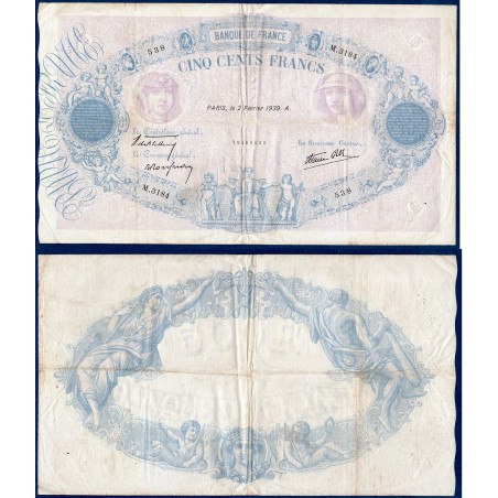 500 Francs Bleu et Rose TB 2.2.1939 Billet de la banque de France