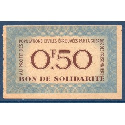 Bon de Solidarité, billet de 0.5 franc Petain, TTB sans souche,  1941-1943