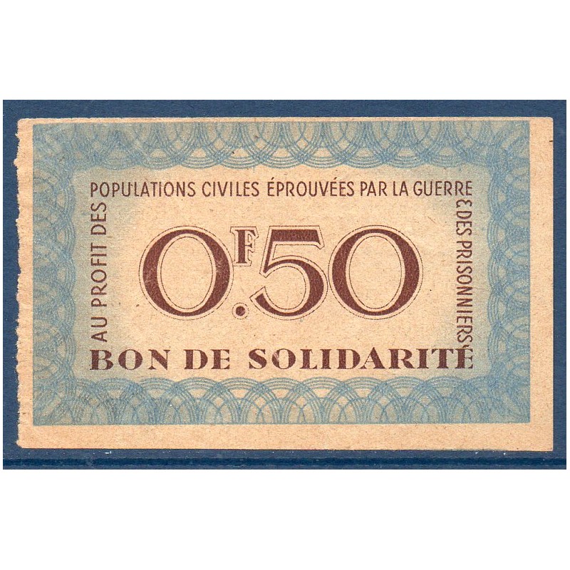 Bon de Solidarité, billet de 0.5 franc Petain, TTB sans souche,  1941-1943