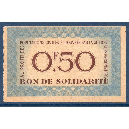 Bon de Solidarité, billet de 0.5 franc Petain, TTB sans souche,  1941-1943