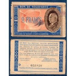 Bon de Solidarité, billet de 2 francs Petain, TB,  1941-1944