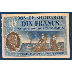 Bon de Solidarité, billet de 10 francs Petain, TTB ,  1941-1944