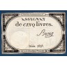 Assignat 5 livres 10 brumaire l'an 2 TTB signature Brouz