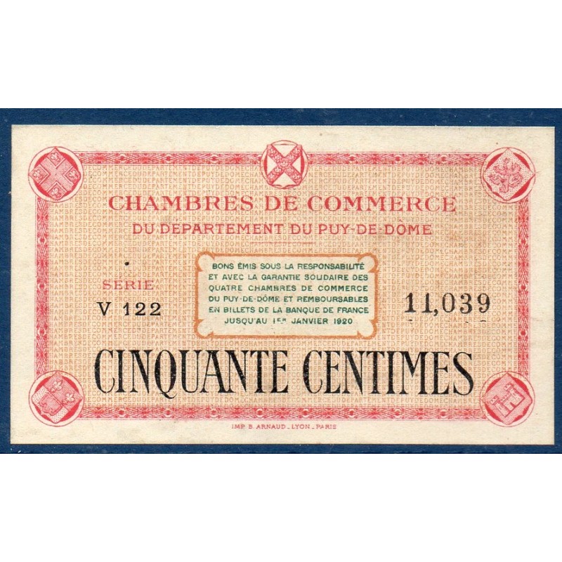 Puy de Dome 50 centimes Spl 1.1.1920 Pirot 103.1 Billet de la chambre de commerce