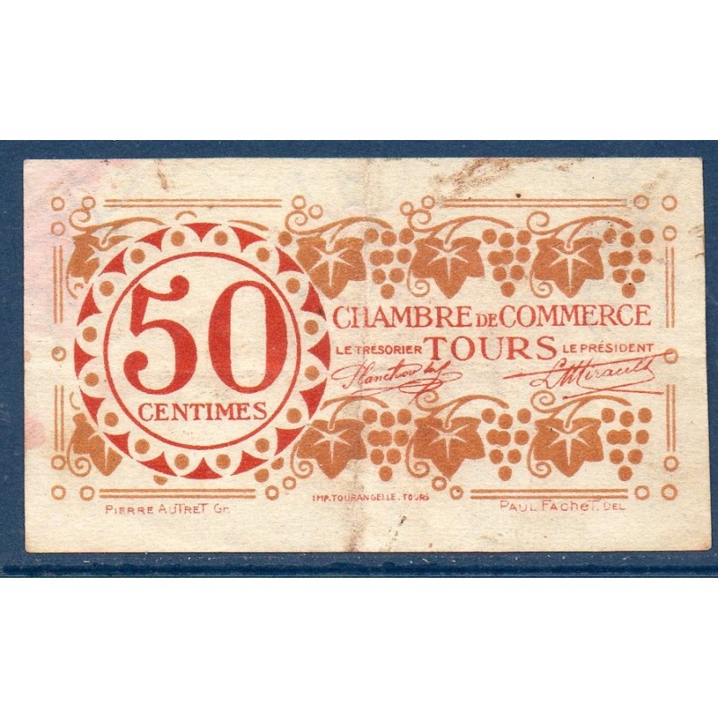 Tours 50 centimes TB 27.12.1920 Pirot 123.6 Billet de la chambre de Commerce