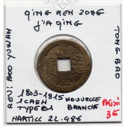 Dynastie Qing, Ren Zong, Jia Qing Tong bao, Board Of Works 1803-1815, Hartill 22.486 1 cash pièce de monnaie