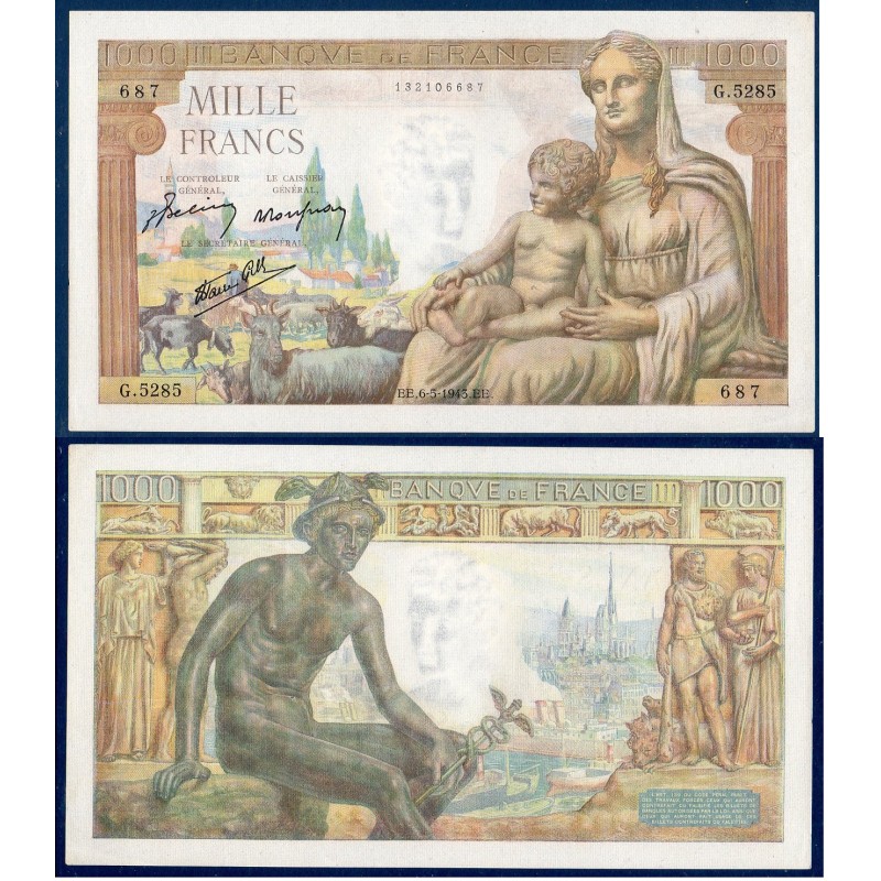 1000 Francs Déméter SUP+ 6.05.1943 Billet de la banque de France