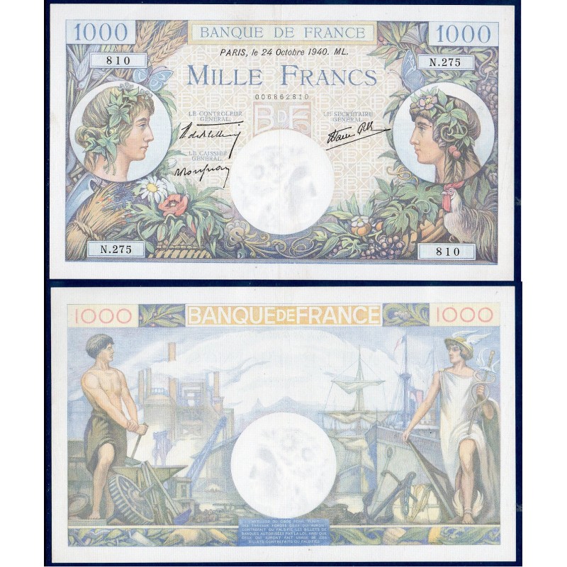 1000 Francs Commerce et industrie SUP 24.10.1940 Billet de la banque de France