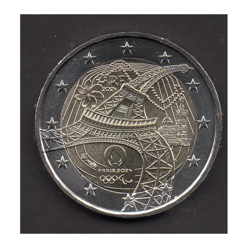 2 euro commémorative France 2024 JO Paris tour Eiffel Fleur de coin piece de monnaie €