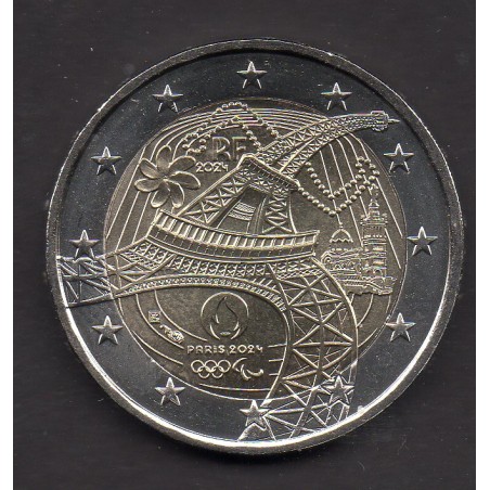 2 euro commémorative France 2024 JO Paris tour Eiffel Fleur de coin piece de monnaie €