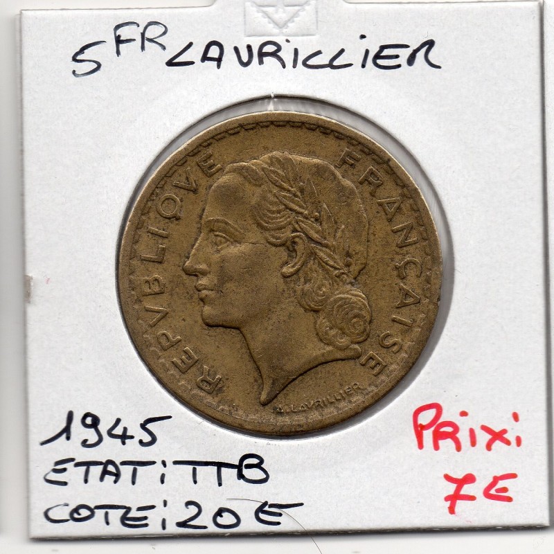 5 francs Lavrillier 1945 TTB, France pièce de monnaie