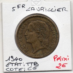 5 francs Lavrillier 1940 TTB, France pièce de monnaie