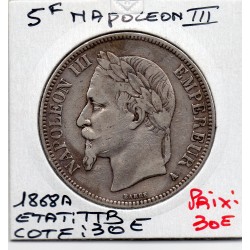 5 francs Napoléon III tête laurée 1868 A Paris TTB, France pièce de monnaie