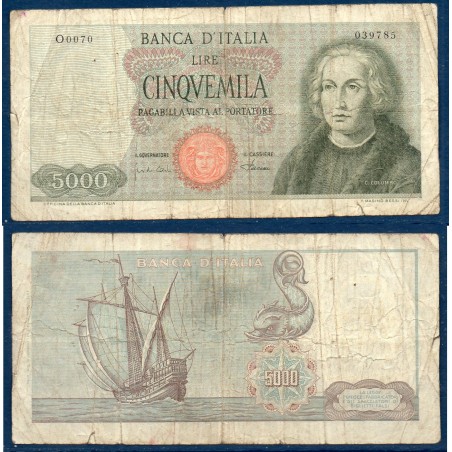 Italie P.98b, B Billet de 5000 Lire 1968 Christophe Colomb